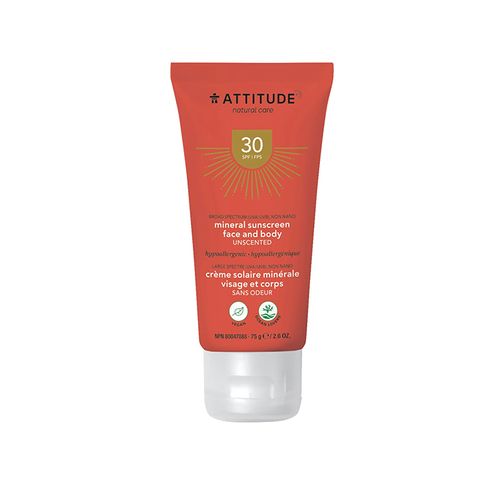 Attitude, Mineral Sunscreen, SPF 30, Adult, Fragrance-free, 75g