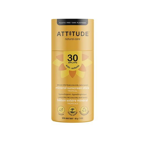 Attitude, Mineral Sunscreen Face Stick, Baby&Kids, SPF 30, Tropical, 85g