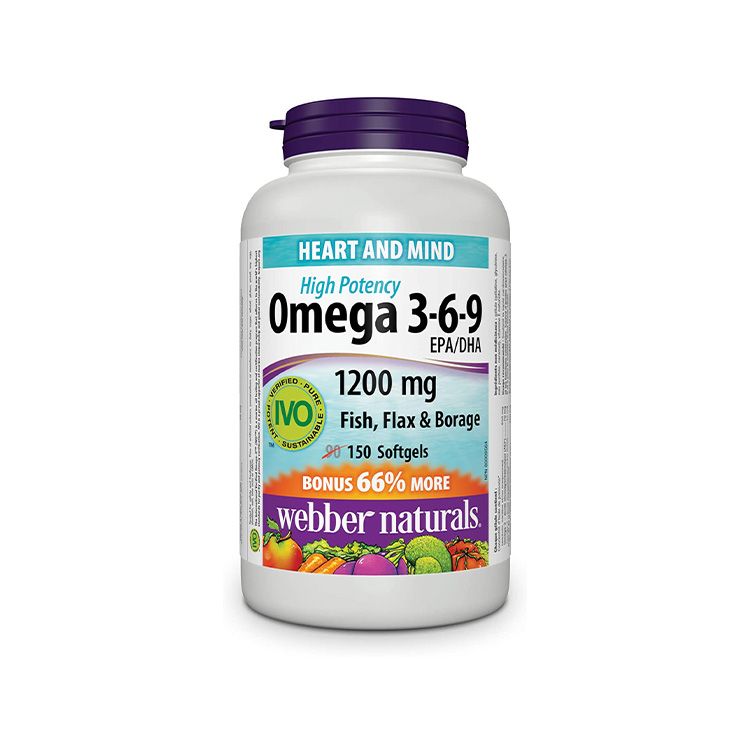 Webber Naturals, Omega 3-6-9 High Potency Fish, Flax & Borage 1200 mg, 150 Softgels