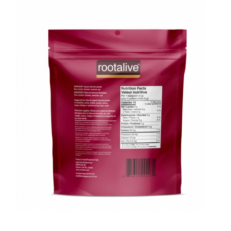 加拿大Rootalive有机甜菜根粉 200克 天然钾/铁/钙来源 有助降低血压