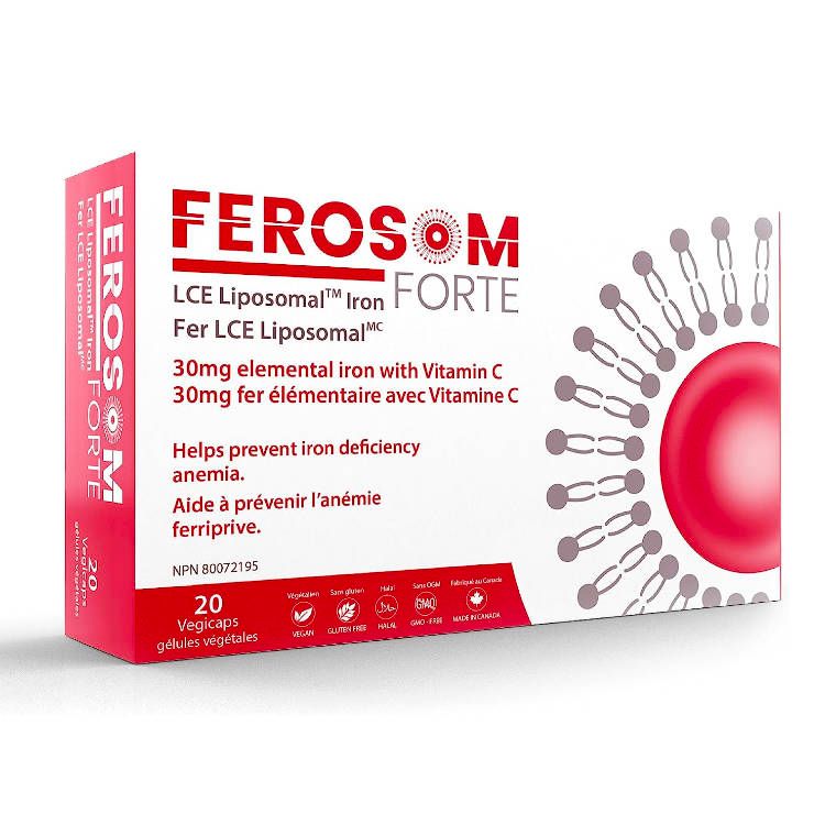加拿大Ferosom Forte脂质体铁 20粒 预防缺铁性贫血 专利脂质体封装 高吸收不便秘 孕妇可用