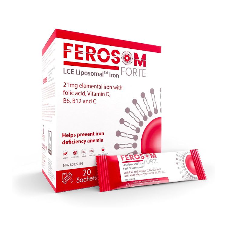 加拿大Ferosom Forte脂质体铁粉 20小袋 预防缺铁性贫血 专利脂质体封装 高吸收不便秘 孕妇可用
