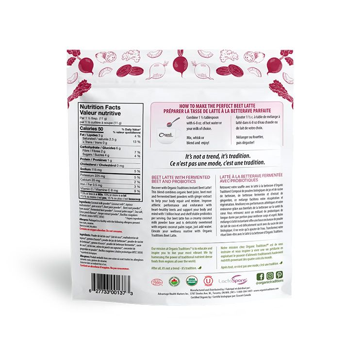 Organic Traditions, Beet Latte with Fermented Beets and Probiotics, 150 g