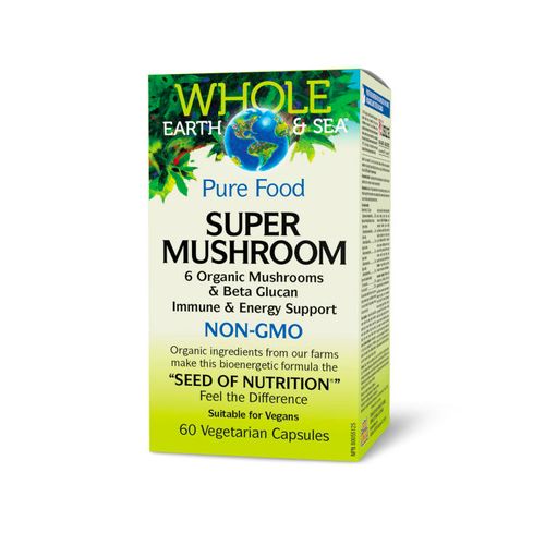 加拿大Whole Earth & Sea有机超级蘑菇胶囊 60粒 添加β-葡聚糖 增强免疫 提升精力 对抗压力