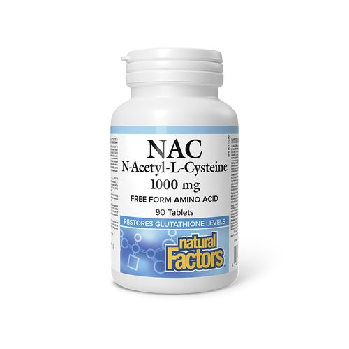 加拿大Natural Factors NAC胶囊 1000mg/90片 高剂量乙酰半胱氨酸 缓解流感症状 保护肺部 对抗污染