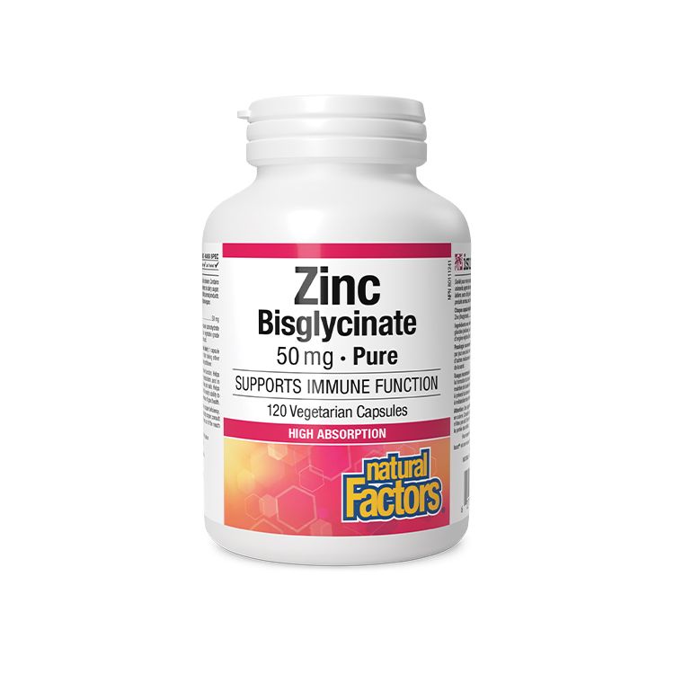 加拿大Natural Factors双甘氨酸锌胶囊 50mg/120粒 提升免疫 促进伤口愈合