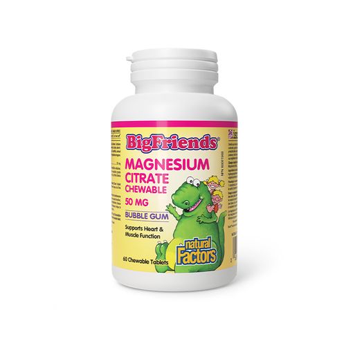 Natural Factors, Big Friends, Magnesium Citrate 50mg, Bubble Gum, 60 Chewable Tablets