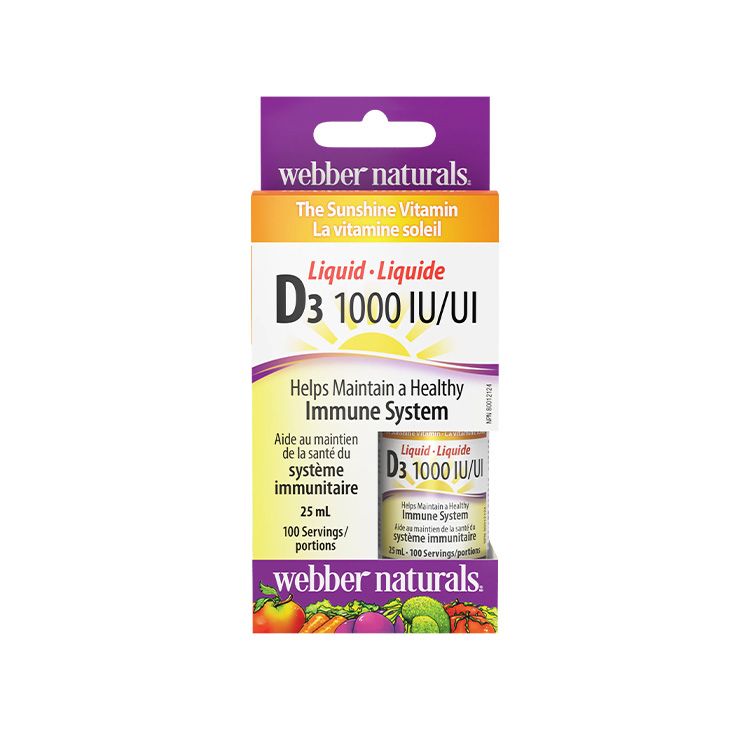 加拿大Webber Naturals维生素D3滴剂 1000IU/25毫升 提升免疫 促进钙吸收 预防骨质疏松