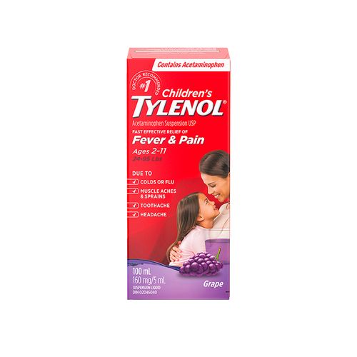 美国Tylenol泰诺对乙酰氨基酚口服液 100ml/葡萄味道 2～11儿童可用 止痛退烧 针对发烧、头痛、肌肉、关节等疼痛