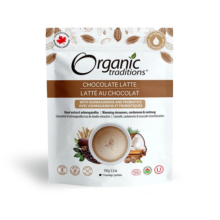 Organic Traditions, Chocolate Latte with Ashwagandha and Probiotics, 150g