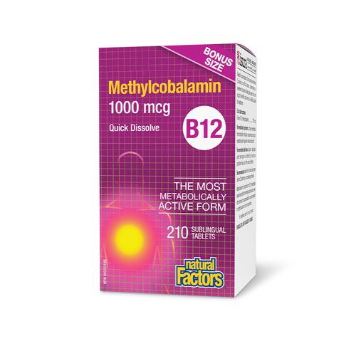 Natural Factors, B12 Methylcobalamin, 1000 mg, Bonus Size, 210 Sublingual Tablets