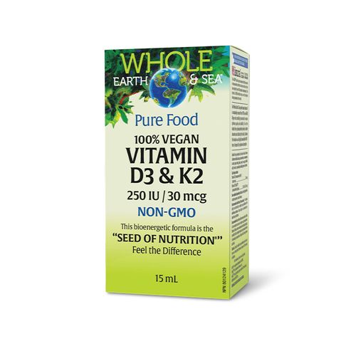 加拿大Whole Earth & Sea素食维生素D3 & K2滴剂 15ml 提升免疫 促进钙吸收