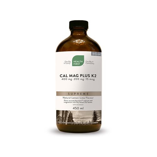 Health First, Cal Mag Supreme Plus K2, Natural Lemon-Lime Flavour, 450 mL