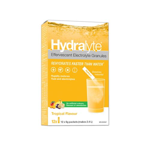 Hydralyte, Effervescent Electrolytes, Granule Powder Stick, Tropical, 12*6g