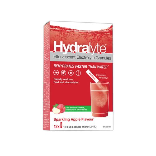 Hydralyte, Effervescent Electrolytes, Granule Powder Stick, Sparkling Apple, 12*6g