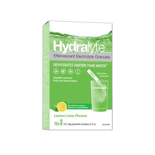 Hydralyte, Effervescent Electrolytes, Granule Powder Stick, Lemon Lime, 12*6g