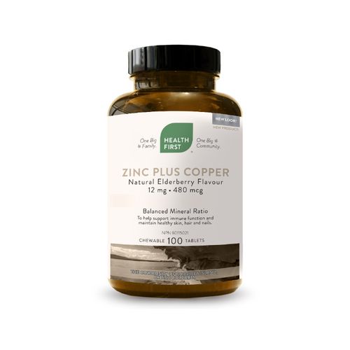 Health First, Zinc Plus Copper, 12mg/480mcg, 100 Chewable Tablets