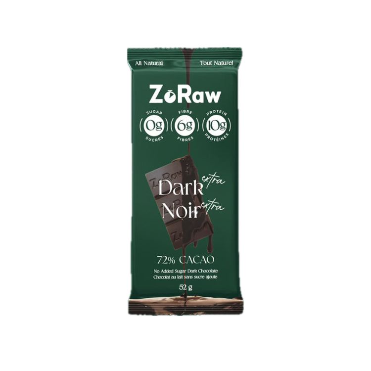 ZoRaw, 72% Extra Dark Chocolate Bar, with Protein, 52g