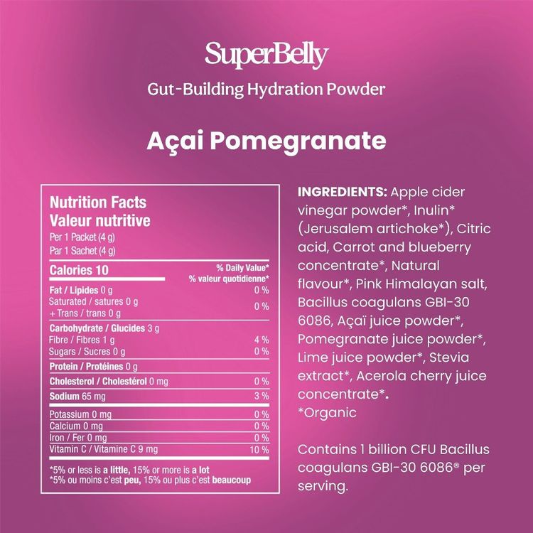 blume, SuperBelly, Gut Building Hydration Powder, Acai Pomegranate, 15 Packets