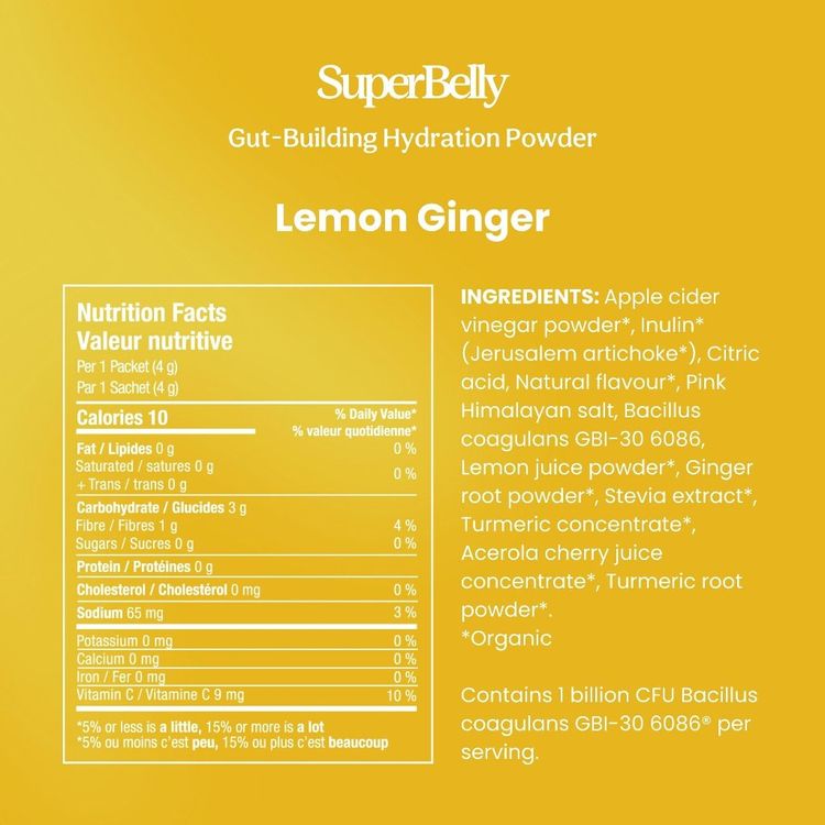 blume, SuperBelly, Gut Building Hydration Powder, Lemon Ginger, 15 Packets