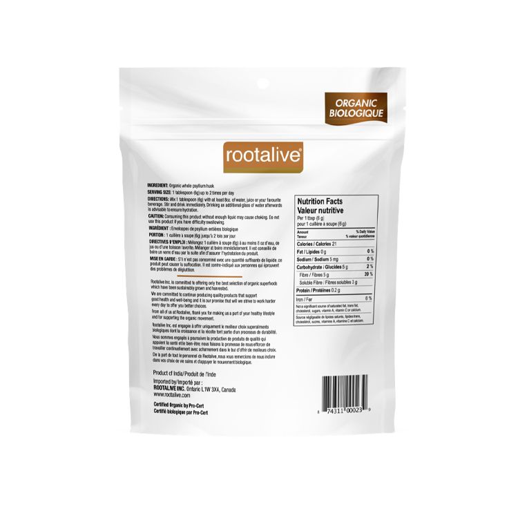 Rootalive, Organic Whole Psyllium Husk, 200g