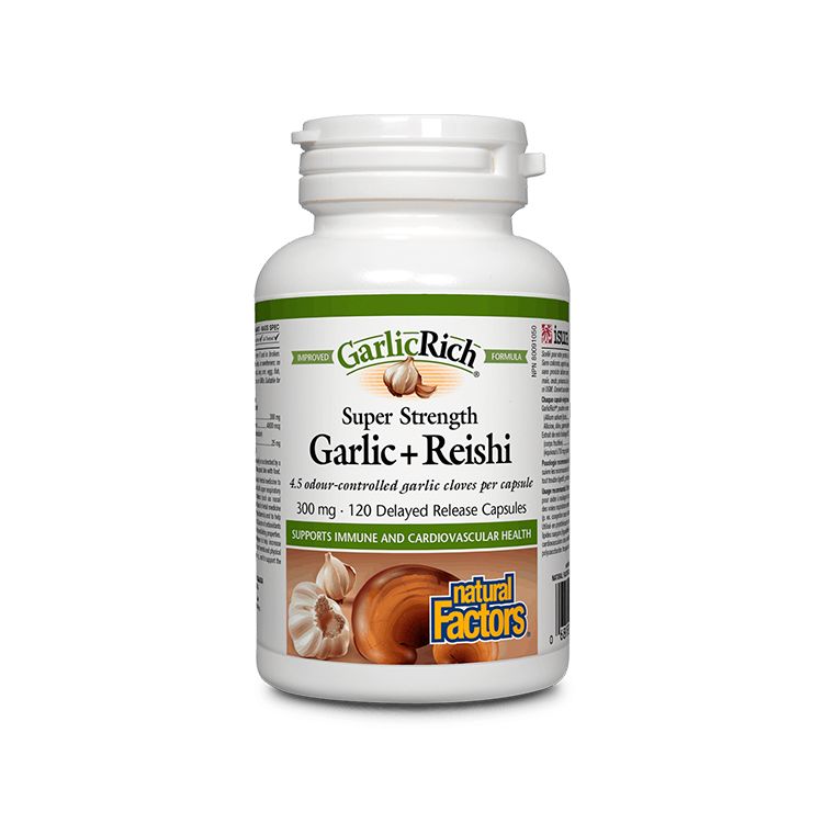 Natural Factors, Super Strength Garlic + Reishi, 300 mg, 120 Capsules