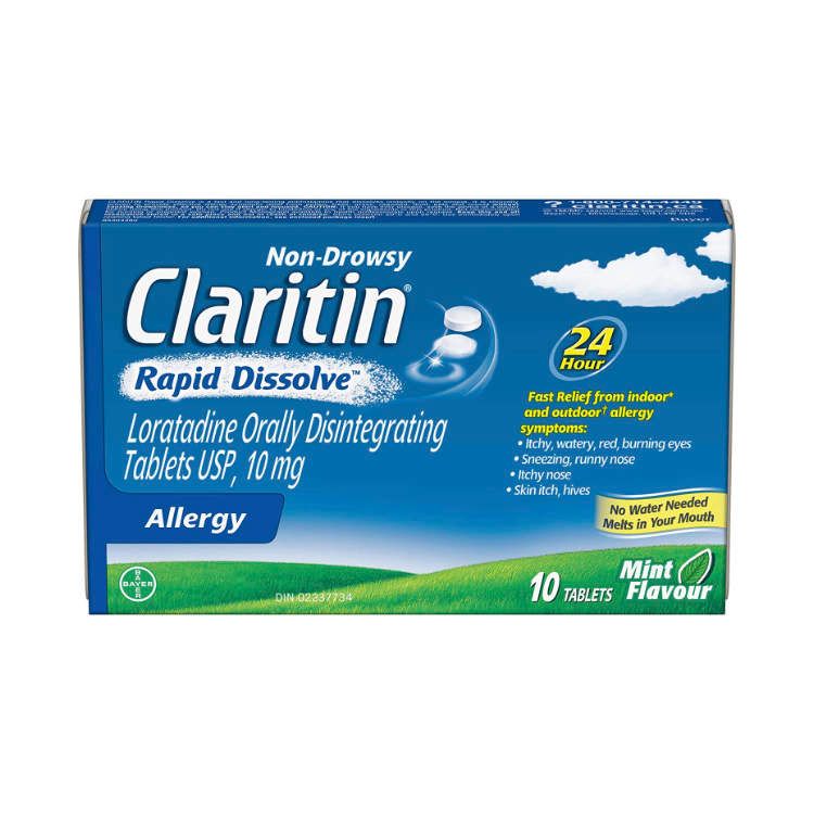 加拿大Claritin抗过敏崩解片 10片 改善不同过敏源导致的流鼻涕打喷嚏等 24小时长效 服后不瞌睡