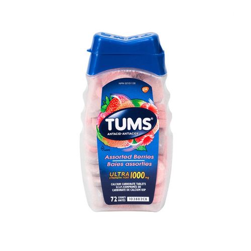 加拿大TUMS强效版抗胃酸咀嚼片 72片/1000mg 混合莓果味 缓解胃酸过多 孕期中老年人均可服用