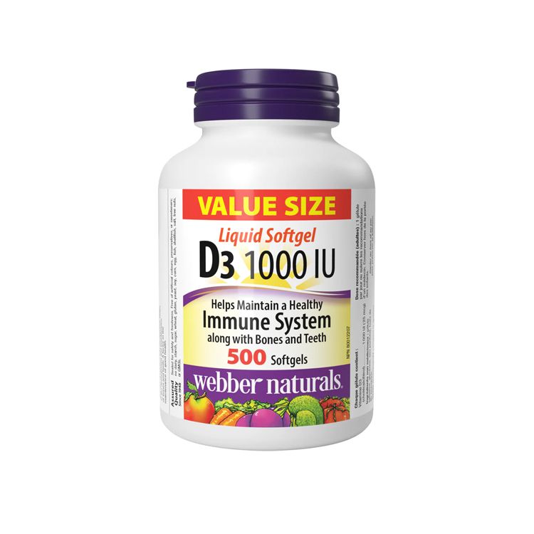 加拿大Webber Naturals维生素D3 1000IU 500粒软胶囊 促进钙吸收 提升免疫