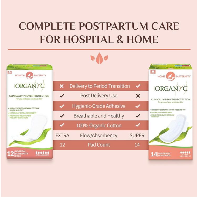 Organyc, Hospital Postpartum Maternity Pads, 12 Counts