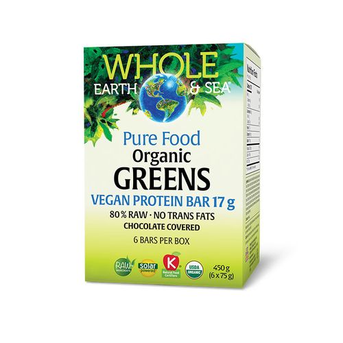 Whole Earth & Sea, Organic Greens Vegan Protein Bar 75g, 6 Bars