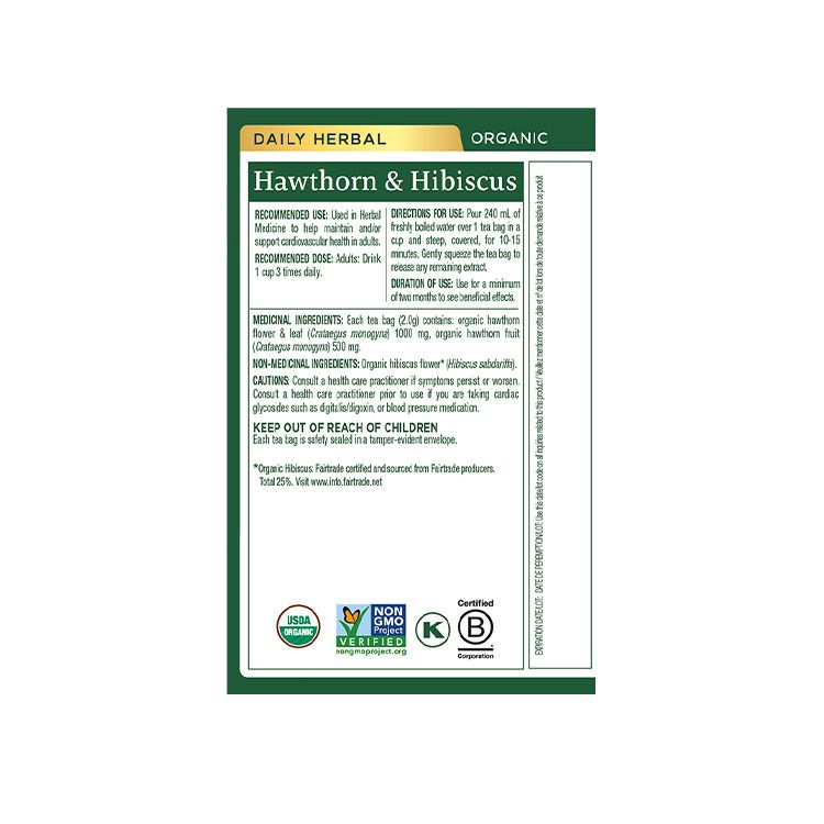 Traditional Medicinals, Organic Hawthorn with Hibiscus Herbal Tea, 16 Tea Bags