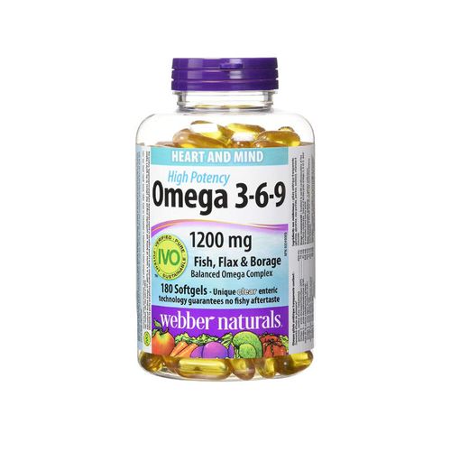 Webber Naturals, High Potency Omega 3-6-9, Fish Flax & Borage 1200 mg, 180 Softgels