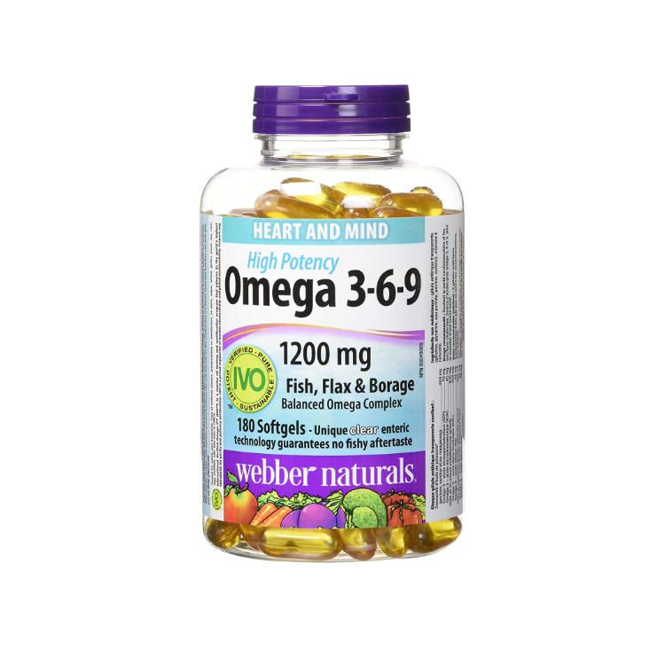 Webber Naturals, High Potency Omega 3-6-9, Fish Flax & Borage 1200 mg, 180 Softgels