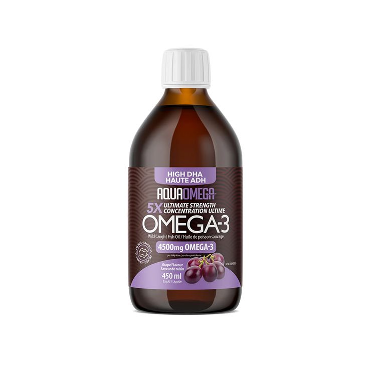 AquaOmega, 5X Ultimate Strength DHA Omega-3, Grape, 450ml