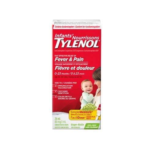 美国Tylenol泰诺对乙酰氨基酚 婴儿常备药0-23个月感冒发烧免疫接种反应出牙痛等 白葡萄无染色剂24毫升装