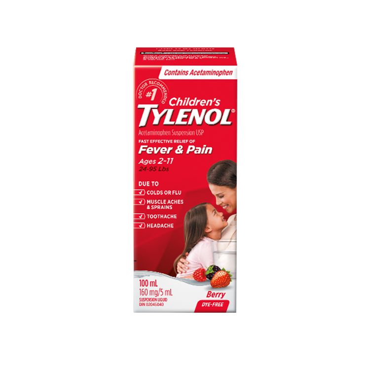美国Tylenol泰诺对乙酰氨基酚 100ml/莓果味 2～11儿童可用 止痛退烧 针对发烧、头痛、肌肉、关节等疼痛