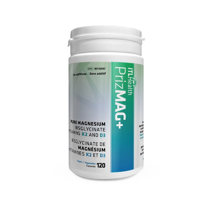 加拿大ITL Health PrizMAG强化版 镁+D3+K2胶囊 120粒 纯净甘胺酸镁复合配方 支持睡眠/骨骼/神经与心血管健康