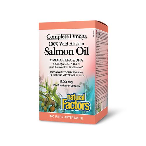 加拿大Natural Factors 100%野生三文鱼油 180粒 含17种全谱Omega脂肪酸 含天然虾青素及维生素D