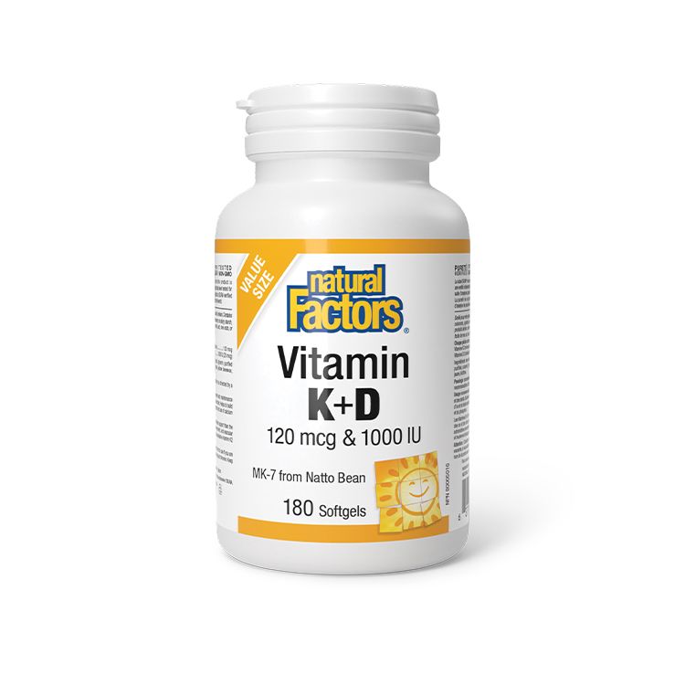 加拿大Natural Factors维生素K2+维生素D3组合胶囊 180粒特惠装 一天一粒 护心健骨