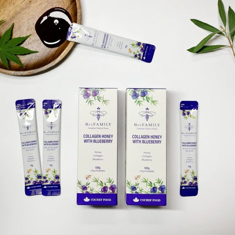 BeeFamily, Collagen Honey Sticks, with Blueberry, 10 Sticks