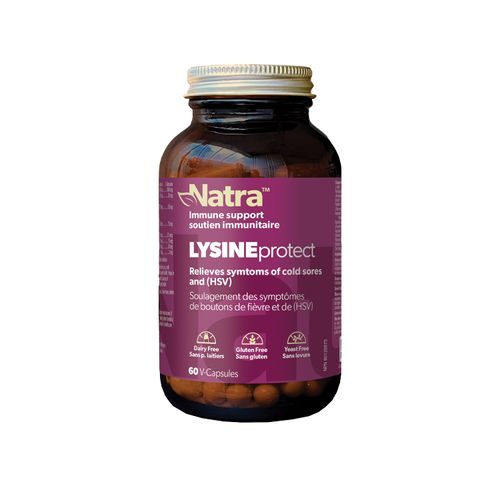 Natra, LYSINEprotect, Relieves symptoms of cold sores and (HSV), 60 V-Capsules