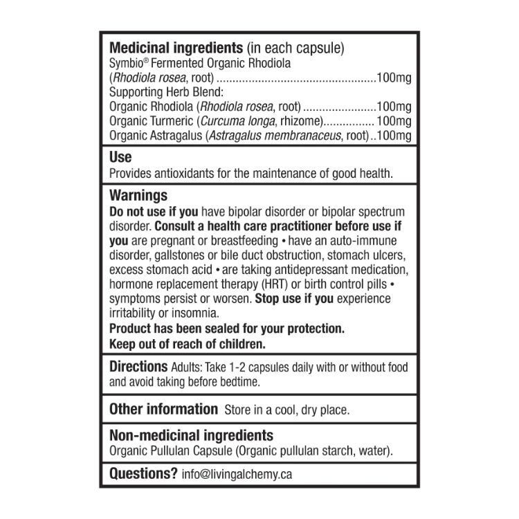 加拿大Living Alchemy活性红景天酵素 60粒 补充高活性红景天 调节压力 提供能量
