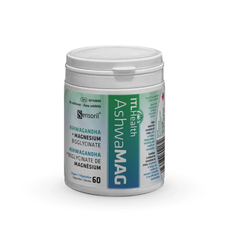 ITL Health, AshwaMAG, Sensoril® ashwagandha + Pure Magnesium Bisglycinate, 60 Capsules