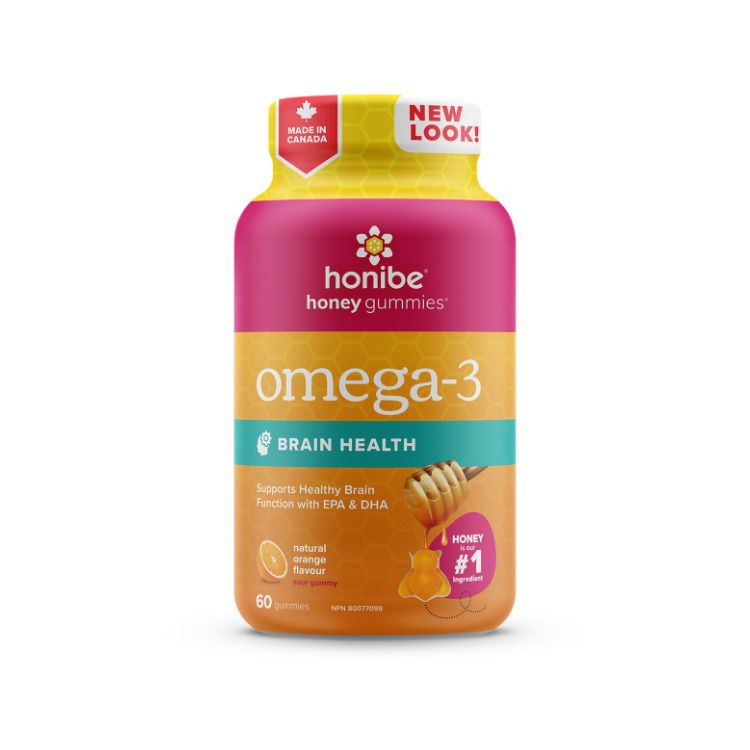 加拿大Honibe蜂蜜Omega-3软糖 60粒桔子味 大人孩子都能吃 补充EPA和DHA