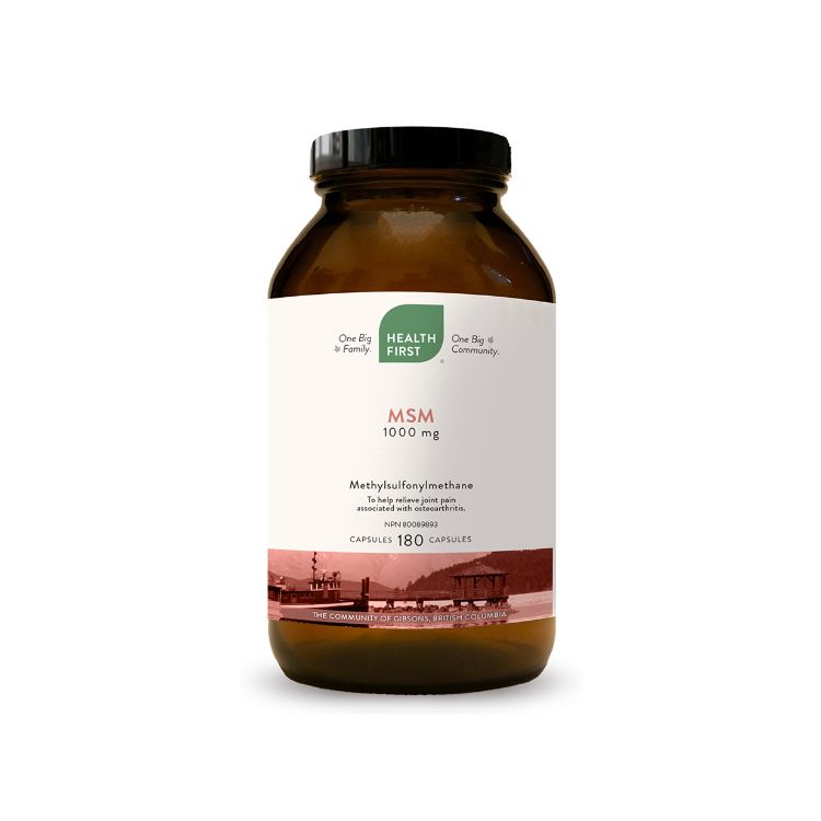 加拿大Health First MSM甲基磺酰甲烷胶囊 1000毫克/180粒 最高纯度99.8% 减轻骨关节炎引起的关节疼痛