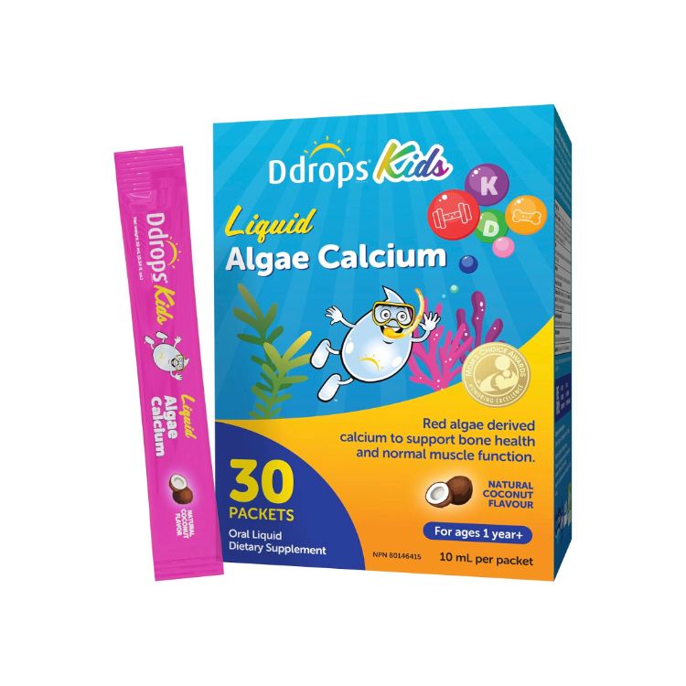 Ddrops, Kids Liquid Algae Calcium with Magnesium, Natural Coconut Flavour, 30 Packets - Ddrops | Lifeplus Natural Health