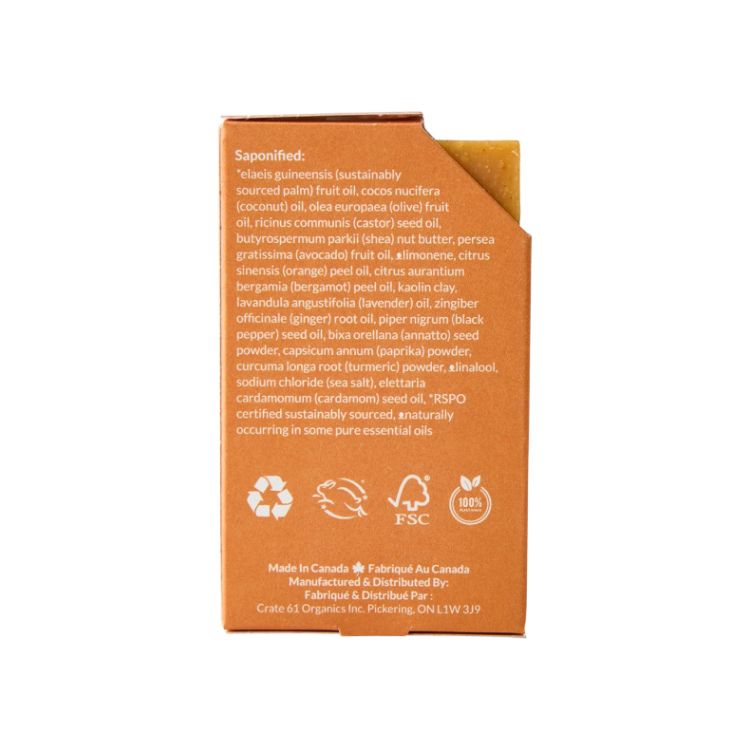Crate 61 Organic, Bar Soap, Ginger & Cardamom, 110g - Crate 61 Organics | Lifeplus Natural Health