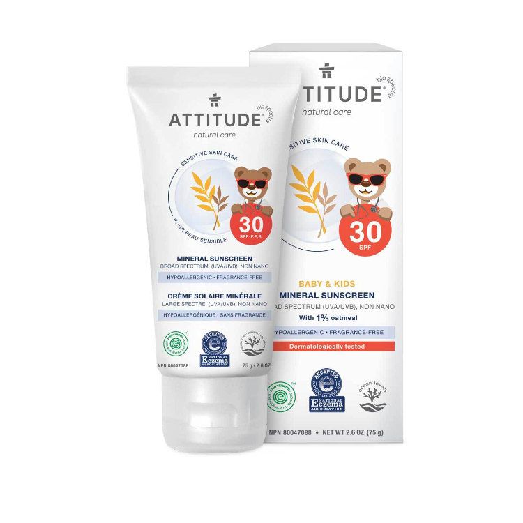 Attitude, Sensitive Skin Baby & Kids Moisturizer Mineral Sunscreen SPF 30, 75g