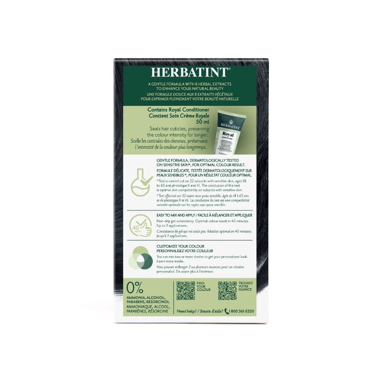 意大利Herbatint荷碧汀天然植物染发剂 1N-Black黑色 40余年无氨植物染发专家 孕妇可用